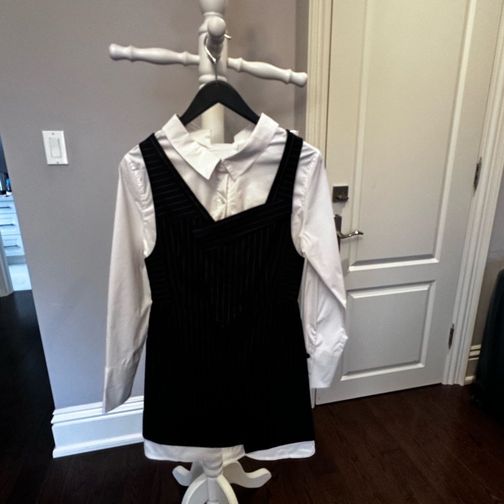 Elegant Black Pinafore Dress with White Shirt
